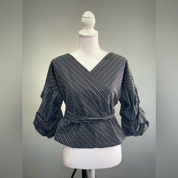 Streetwear Society Tops - SALE! Black Boutique Striped Wrap Blouse Size S NWT 2